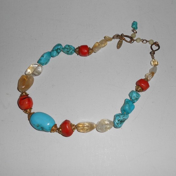 Talbots Faux Coral Citrine Turquoise Bead Necklace - Picture 5 of 5